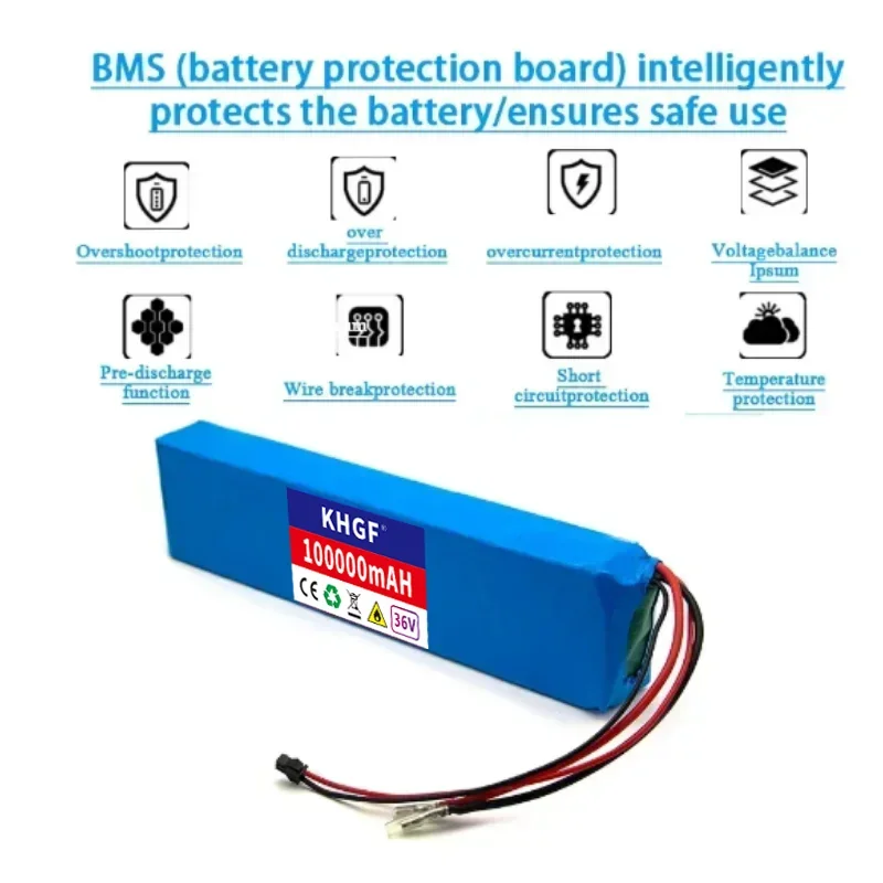 36V 100000mAh 18650 Rechargeable Lithium Battery Pack 10S3P Power Modified Bicycle Scooter Electric Vehicle with BMS+charger