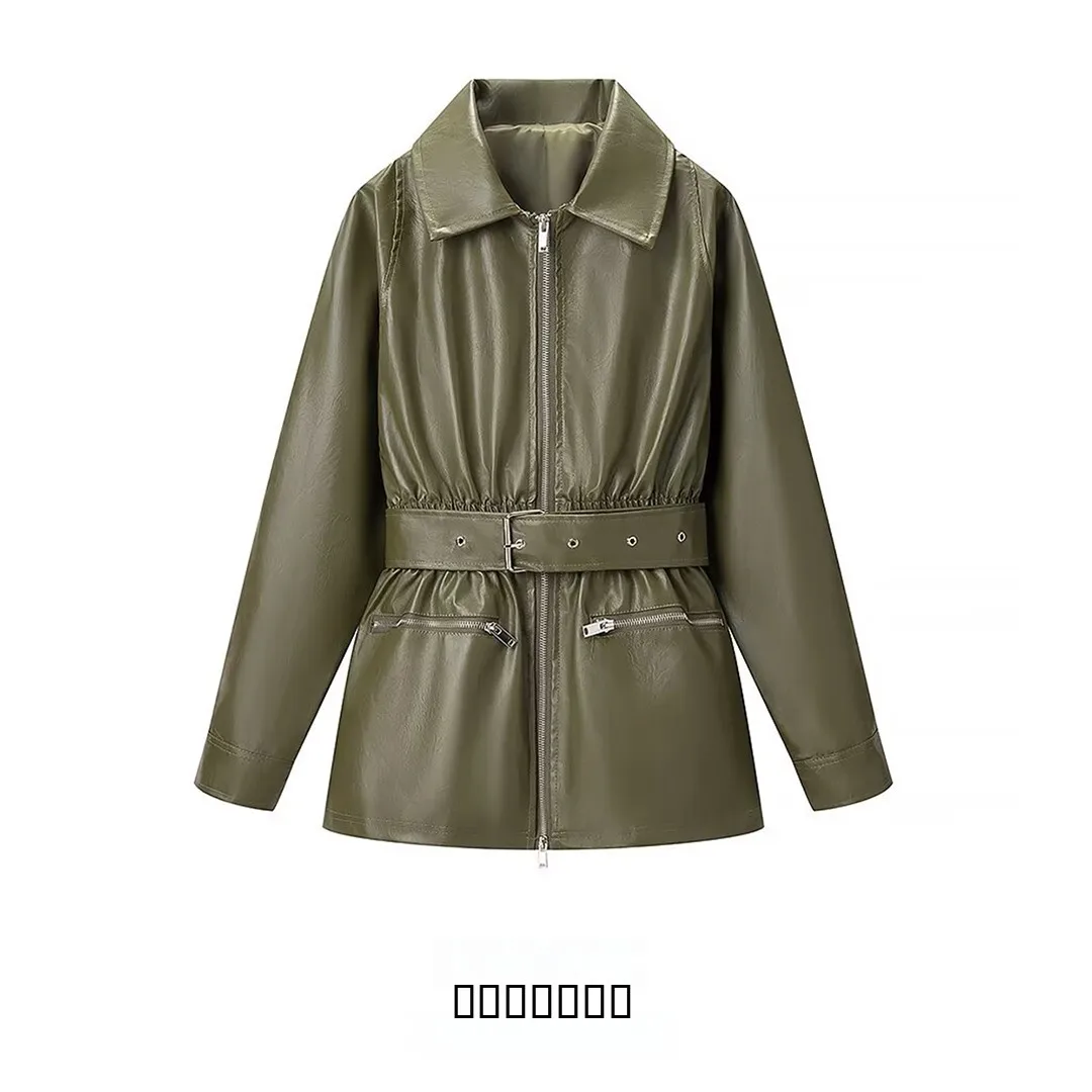 KASLEAD nouveau een taille élastique ceinture en cuir Jaet femmes Faion Simple Match rue Sle longue Sve fermeture éclair ort manteau