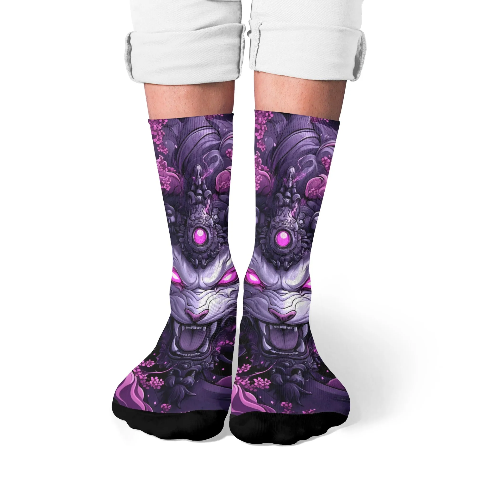 Novelty Neon Mythical Beast Crew Socks Artistic Streetwear Unisex Socks Comfortable Socks Perfect for Party Outdoor Sports