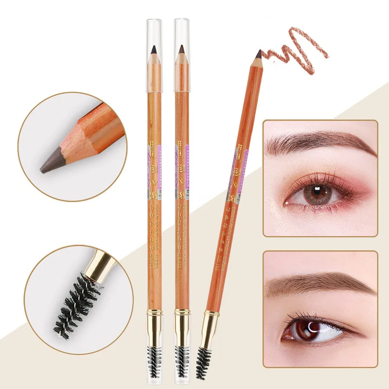 

Double Heads Wooden Eyebrow Pen Non Easy To Fade Micro Carved Waterproof Anti Sweat Multi Color Eyebrow Pen with Eyebrow Brush