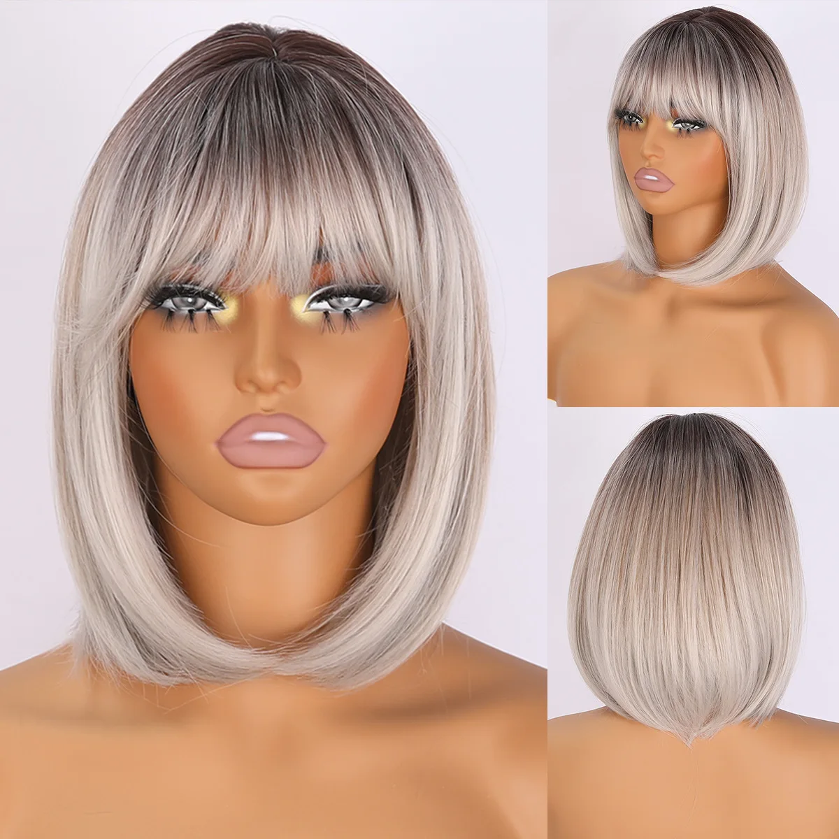 

Hot sale new short hair brown gradual change blond bangs short hair BOBO head European and American women short straight hair te