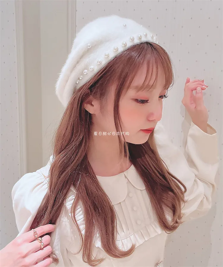 Fashionable Elegant Beret Japanese Style Japanese Sweet Girl Hats Faux Mink Fur Detachable Lace Up Berets for Women