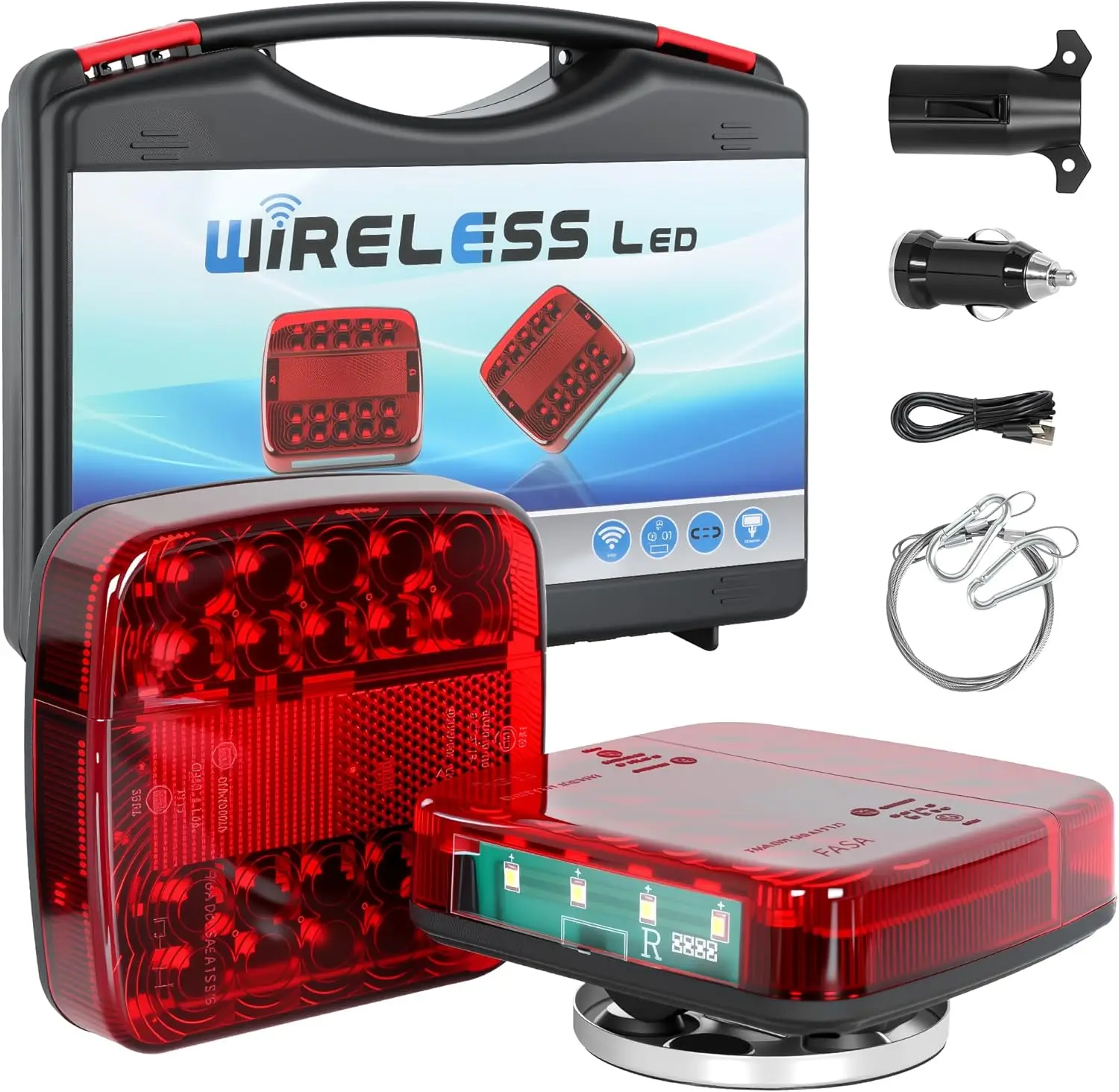 

Rechargeable Magnetic Wireless Trailer Lights, IP65 Waterproof for Trucks RVs Boats Campers