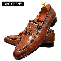 LUXURY BRAND MEN LOAFERS SHOES BROWN BLACK TASSEL LOAFERS SLIP ON CASUAL DRESS SHOE MAN WEDDING OFFICE LEATHER SHOES MEN