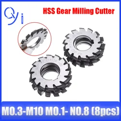 M0.3 M0.5 M0.6 M0.8 M1 M1.25 M1.75 M2.25 M2.5 M3 M4 M5 Modulus PA20 Degrees NO.1-NO.8 HSS Gear Milling Cutter Gear Cutting Tool