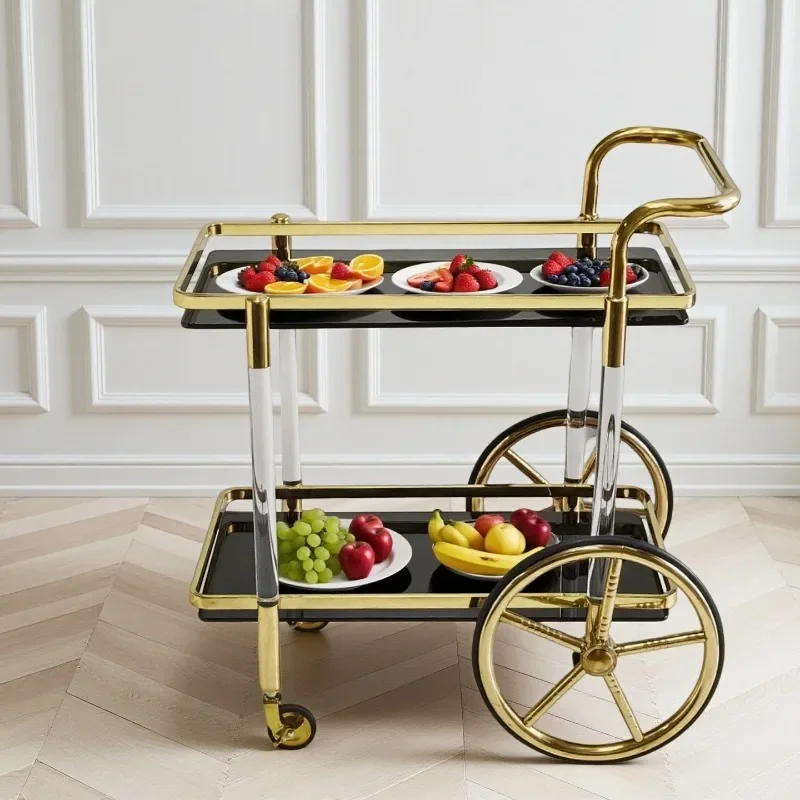 Trolley, stainless steel titanium liquor cart, fashion cake car, KTV mobile service car, club double-decker car