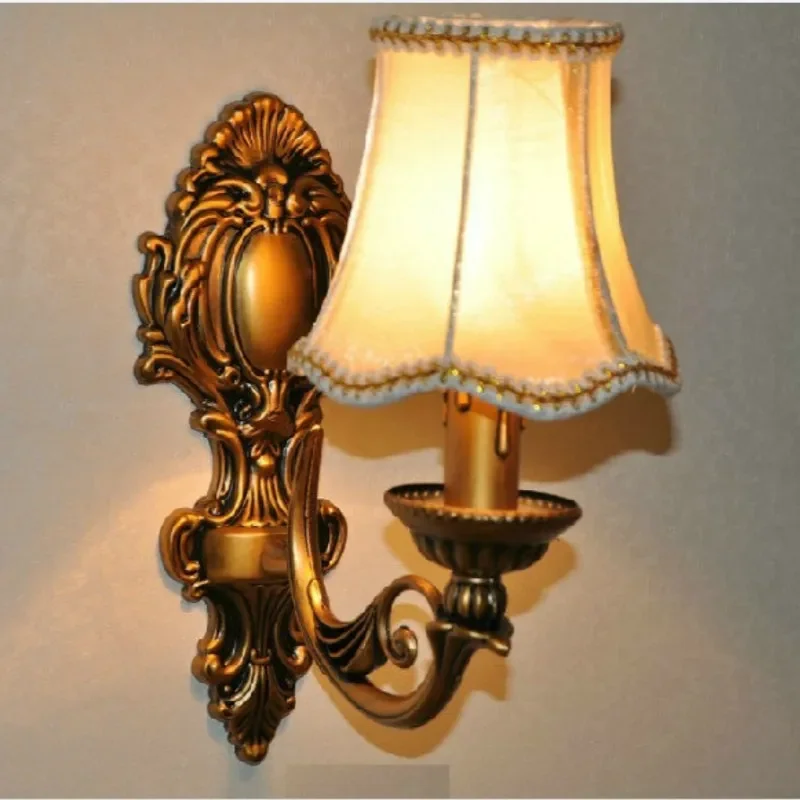 

Modern Antique retro Bronze wall light fashion vintage cloth lampshade bedroom bedside sconce lamp E27 bulb