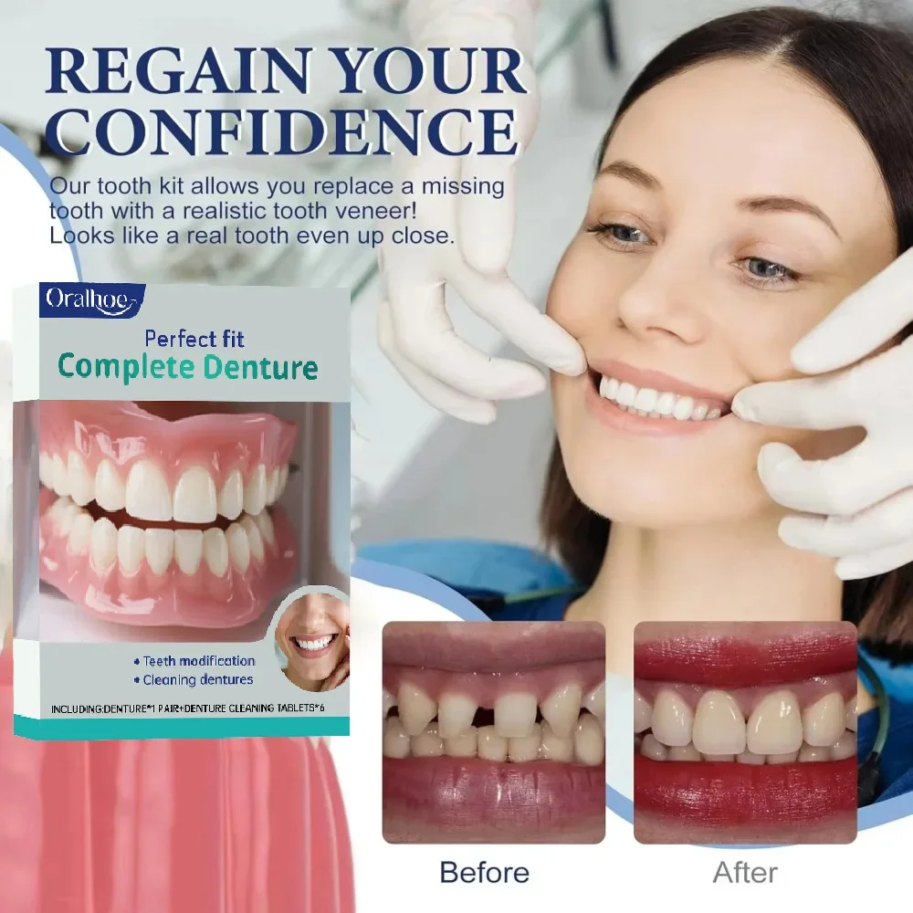 2026 New Handmade Natural Soft Silicone Dentures Realistic Removable Comfort False Teeth For Middle Aged Elderly Daily Use