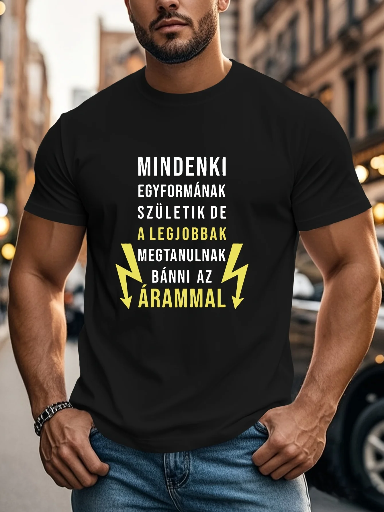 Humorous T-Shirt Featuring Hungarian Proverbs - Includes Hungarian Phrases And English Translations with a Lightning Bolt Graphi
