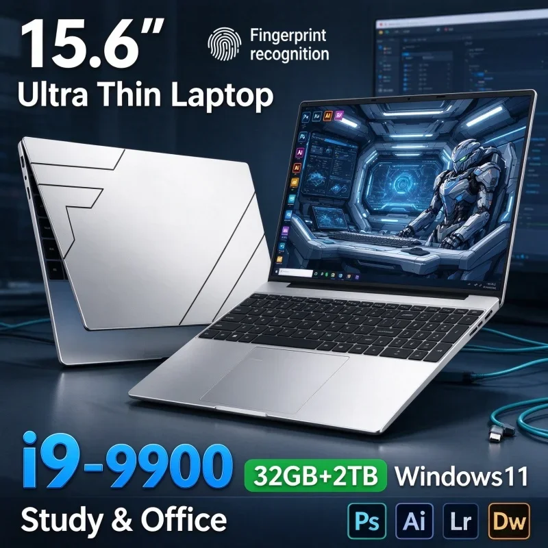 15.6'' Inch FHD 1920x1080 Laptop Computer Intel I9 9900 32GB RAM 1TB SSD Windows11 Ultra Slim Notebook Student Office Gaming PC