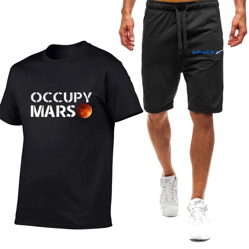 

2023 New Men's SpaceX Printing Fashion SpaceX Short-Sleeved Summer Light Breathable T-Shirt Sweatpants High Quality Casual Suit