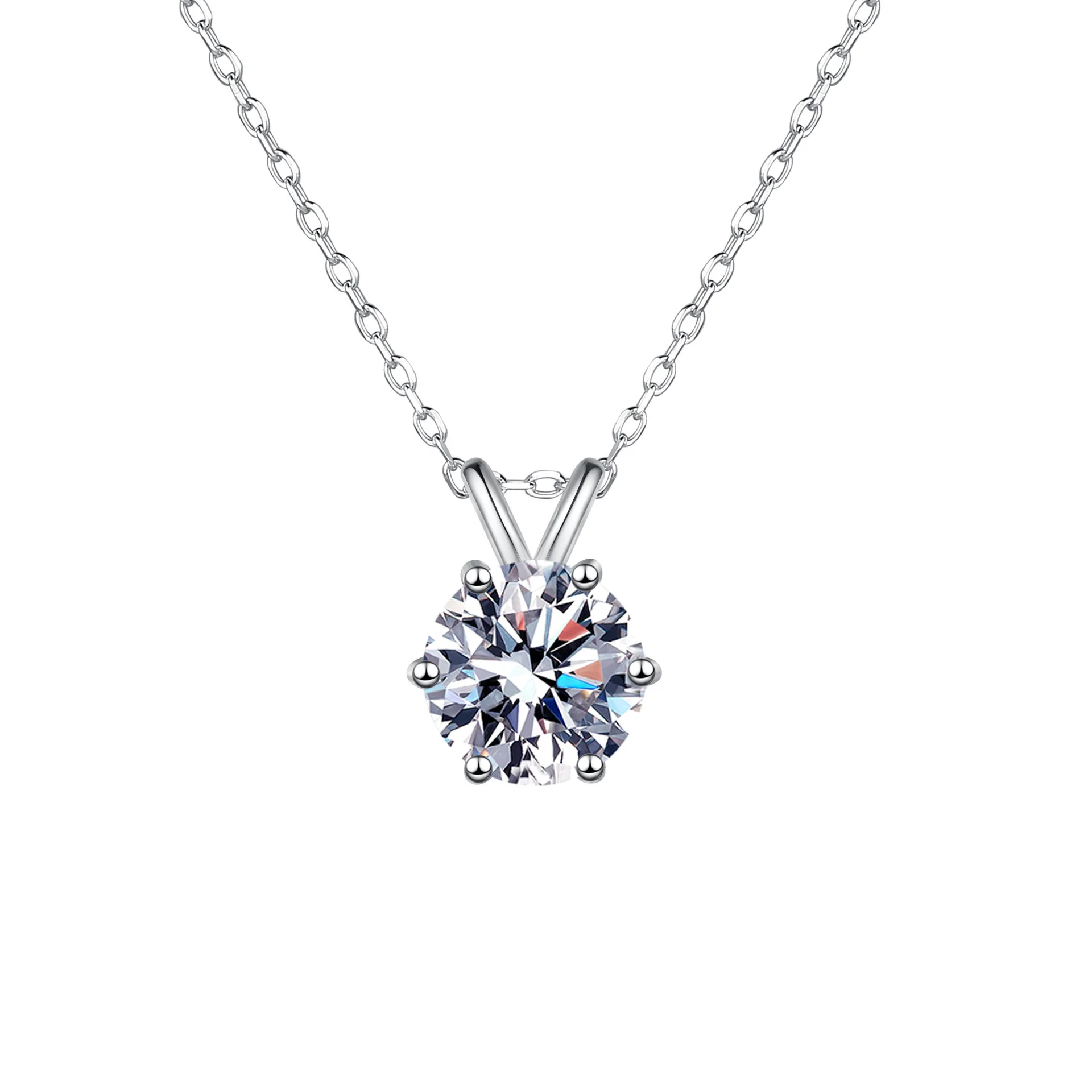 

S925 sterling silver moissanite necklace women's simple six-claw rabbit ear pendant light luxury collarbone chain exquisite