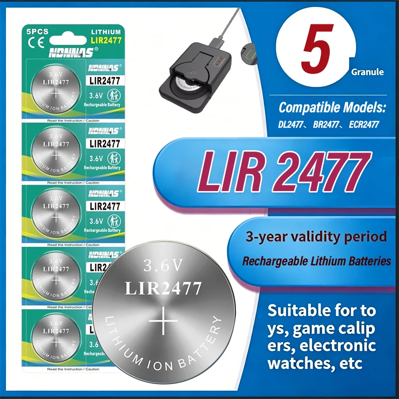 

LIR2477 Rechargeable Lithium Button Cell Battery 3.6V 200mAh CR2477 DL2477 BR2477 ECR2477 For Watch Calculator Electronic Device
