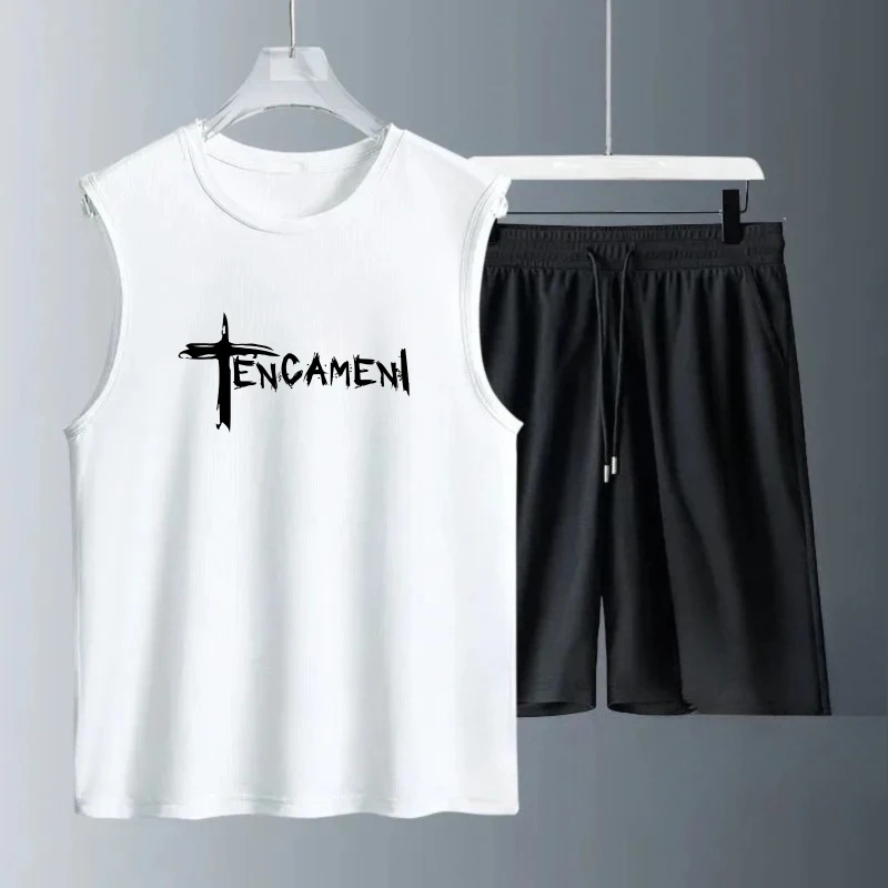 Men's Tank Top Sets 2026 Summer Quick drying beach Breathable men's tracksuit running sports seaside oversize Two-piece sets