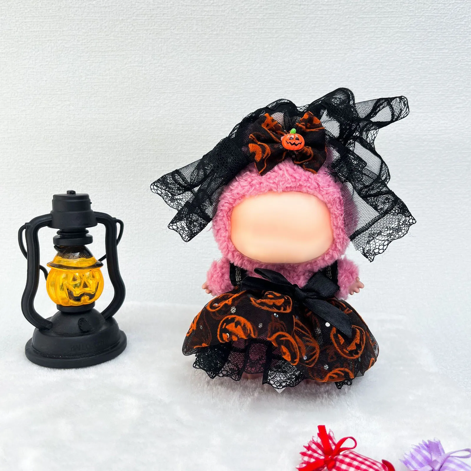 

‌Labubu Plush Halloween Outfit Black Lace Dress Pumpkin Pattern Cute Doll Costume Party Accessories Spooky Theme