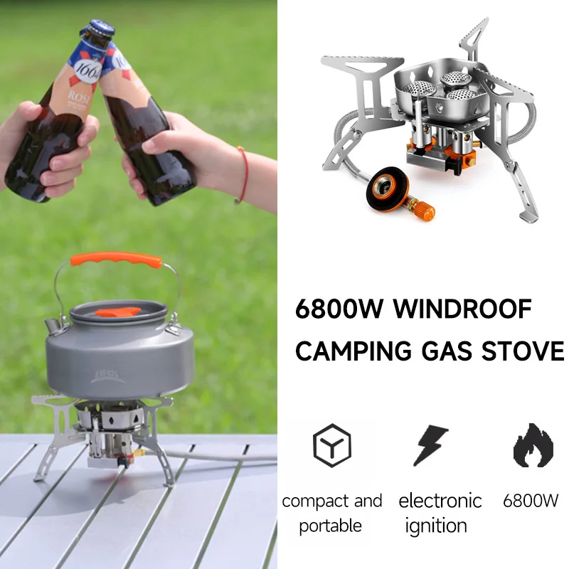 6800W Strong Fire Burner Windproof Camping Burner High power Gas Burner Portable Gas Stove Tourist Burner Gas adapter converter