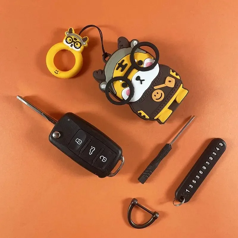 For Volkswagen Lavida Santana Tiguan Polo Silicone Car Key Protection Shell Smart Remote Key Cartoon Cover Interior Accessories