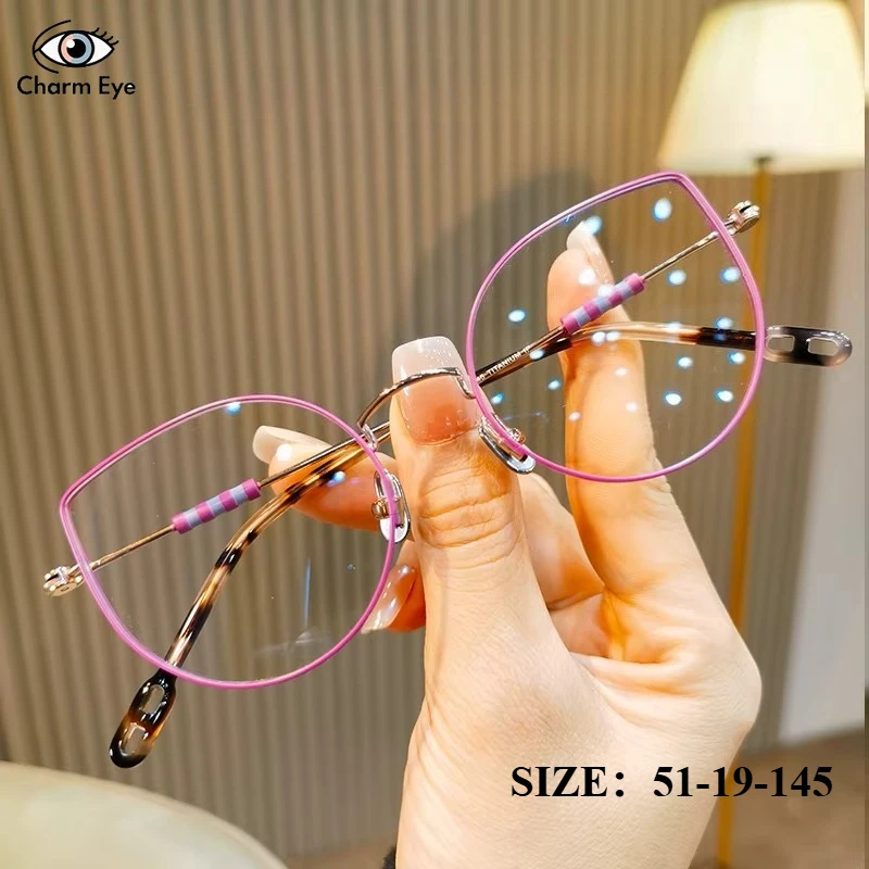 

New Women Ultra Light Glasses Frame Fashion Fresh Cute Pink Pure Titanium Cat Eyes Thin Leg Optical Myopia Prescription Eyeglass
