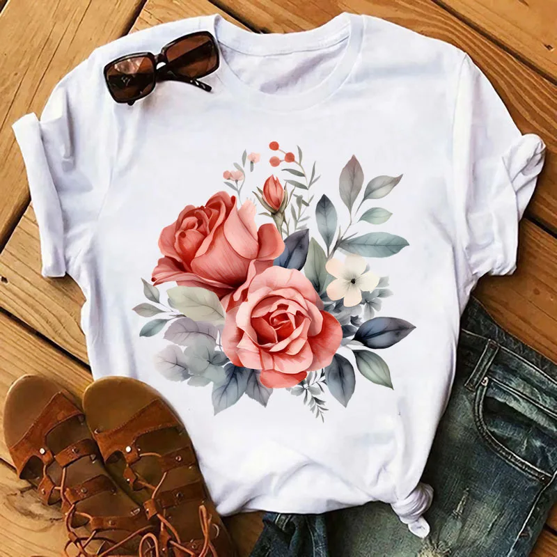Retro gorgeous rosa chinensis Lady Flowers DTF patches for clothing Heat Transfer On Clothes transfer ready to press Iron On