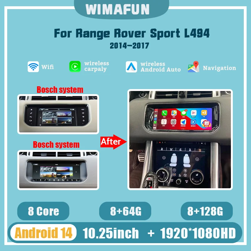 12.3inch Android 14 For 2014-2017 Range Rover sport L494 Multimedia Player Radio Carplay auto retains the original feature menu