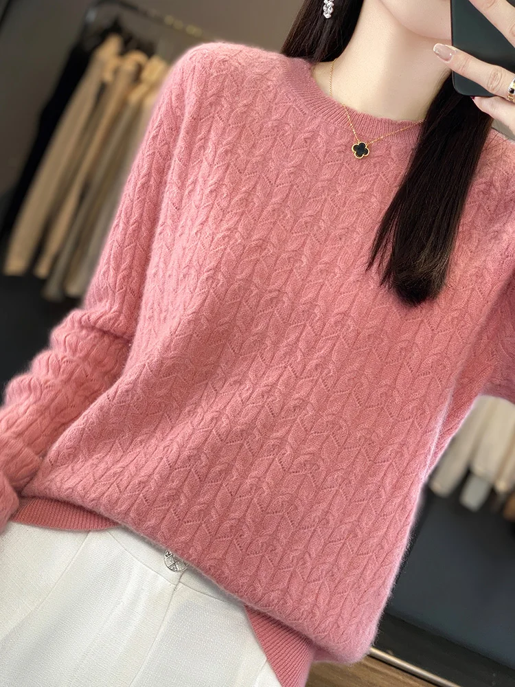 

100% Merino Wool Knitwear Autumn Winter Women Sweater O-neck Pullover Vintage Cashmere Long Sleeve Comfortable Popular Clothes