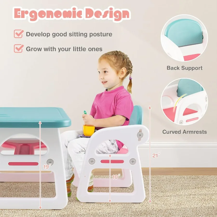 3Piece Plastic Activity Table and Chair Set with Builtin Storage Shelf for 's Reading Drawing Writing Arts Crafts Ideal for Tod