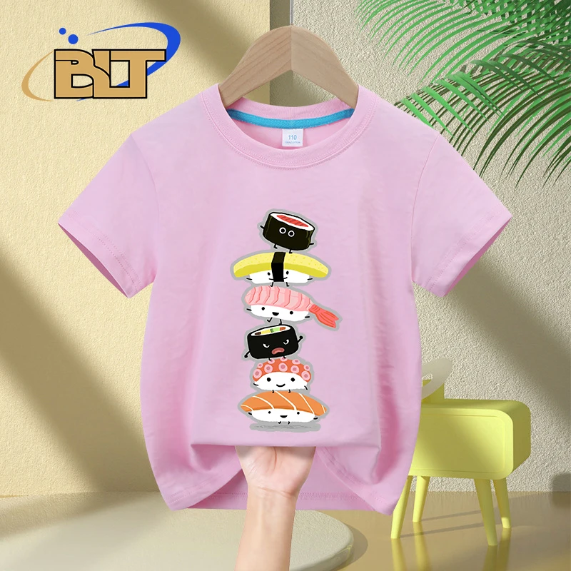 Sushi printed T-Shirt children's summer pure cotton short-sleeved casual tops boys and girls gifts