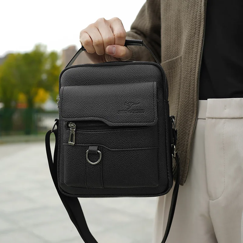 PU leather business style men's crossbody bag with vertical design, large capacity, handbag for travel, single shoulder bag
