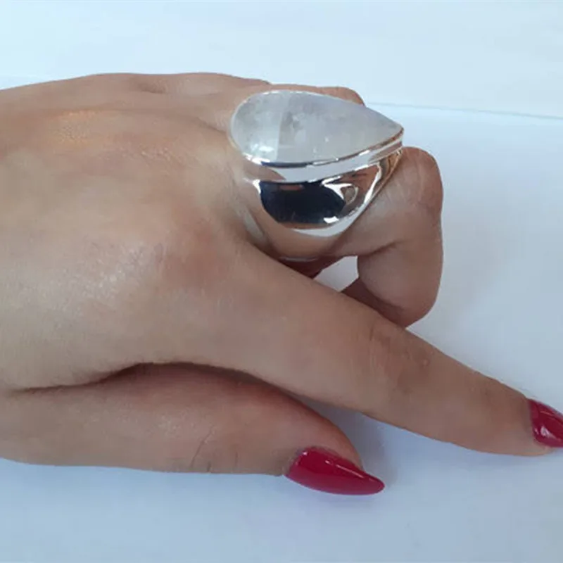 Buyee-Bague en argent regardé 925 pour femme et fille, grand anneau doux, polissage léger, grosse pierre, cercle de bijoux fins, mode