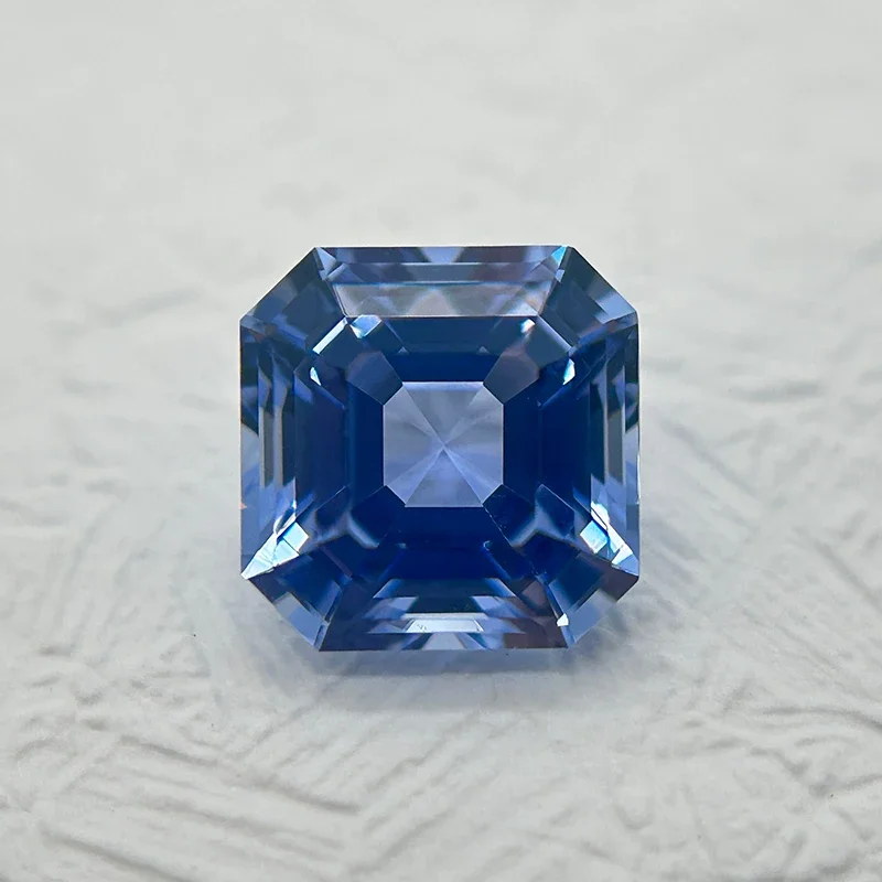 Laborgezüchteter Saphir, Asscher-Schliff, Kornblumenfarbe, DIY-Charms, Schmuckherstellung, Ring, Halskette, Ohrringe, Hauptmaterialien, Zertifikat – Detail 2