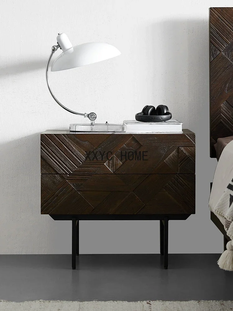 

Современная резная прикроватная тумбочка ручной работы из массива дерева в стиле ретро, боковой шкаф для хранения с двойным ящиком