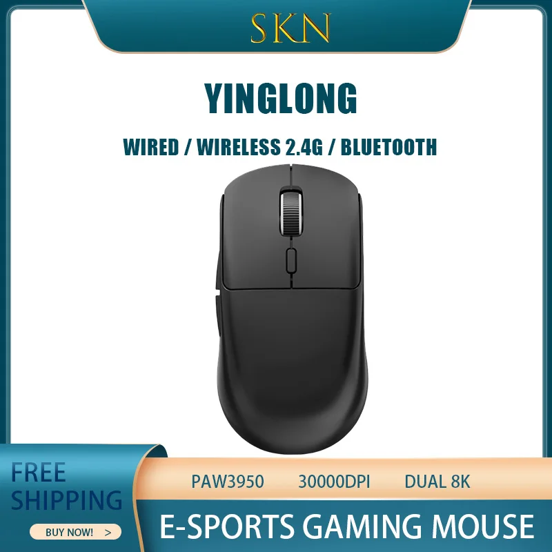 

Skn Yinglong Wireless Gaming Mouse Dual 8k Paw3950 Paw3395 Three-Mode Wireless 2.4g Bluetooth E-Sports Level Low Latency Gift