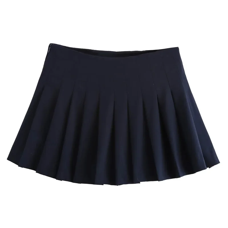 TRAF Women's Skirt Pants Pleated Mini Skirt Pants High Waist Burgundy Drak Blue Skirt Shorts Autumn Casual Skort For Women