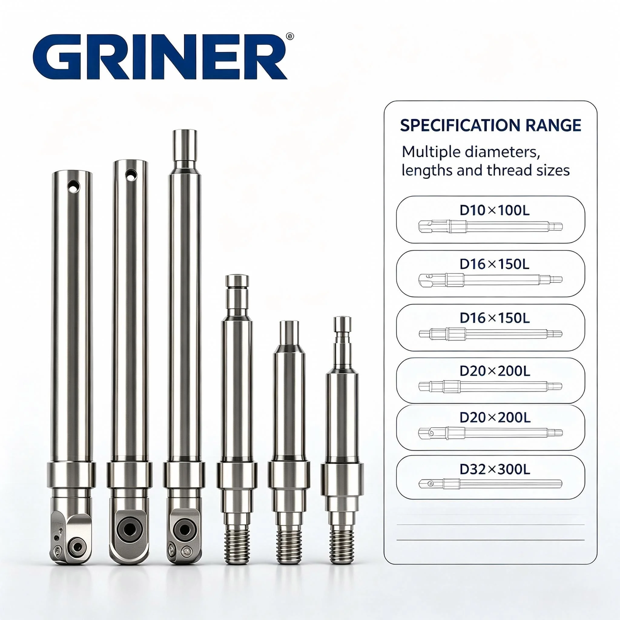 GRINER Solid Carbide Anti-Vibration Milling Shank Internal Thread Locking Milling Cutter Holder Extended Length Boring Bar for C