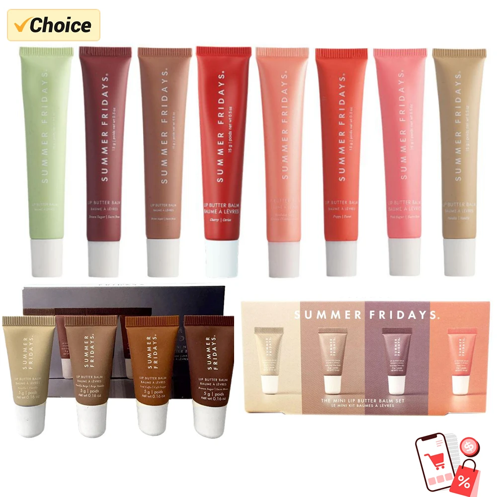 Summer Fridays Lip Balm Mini Lip Gloss Set Moisturizing Smooth Soft Lips ugar Vanilla Beige Sweet Mint Makeup Lip Care