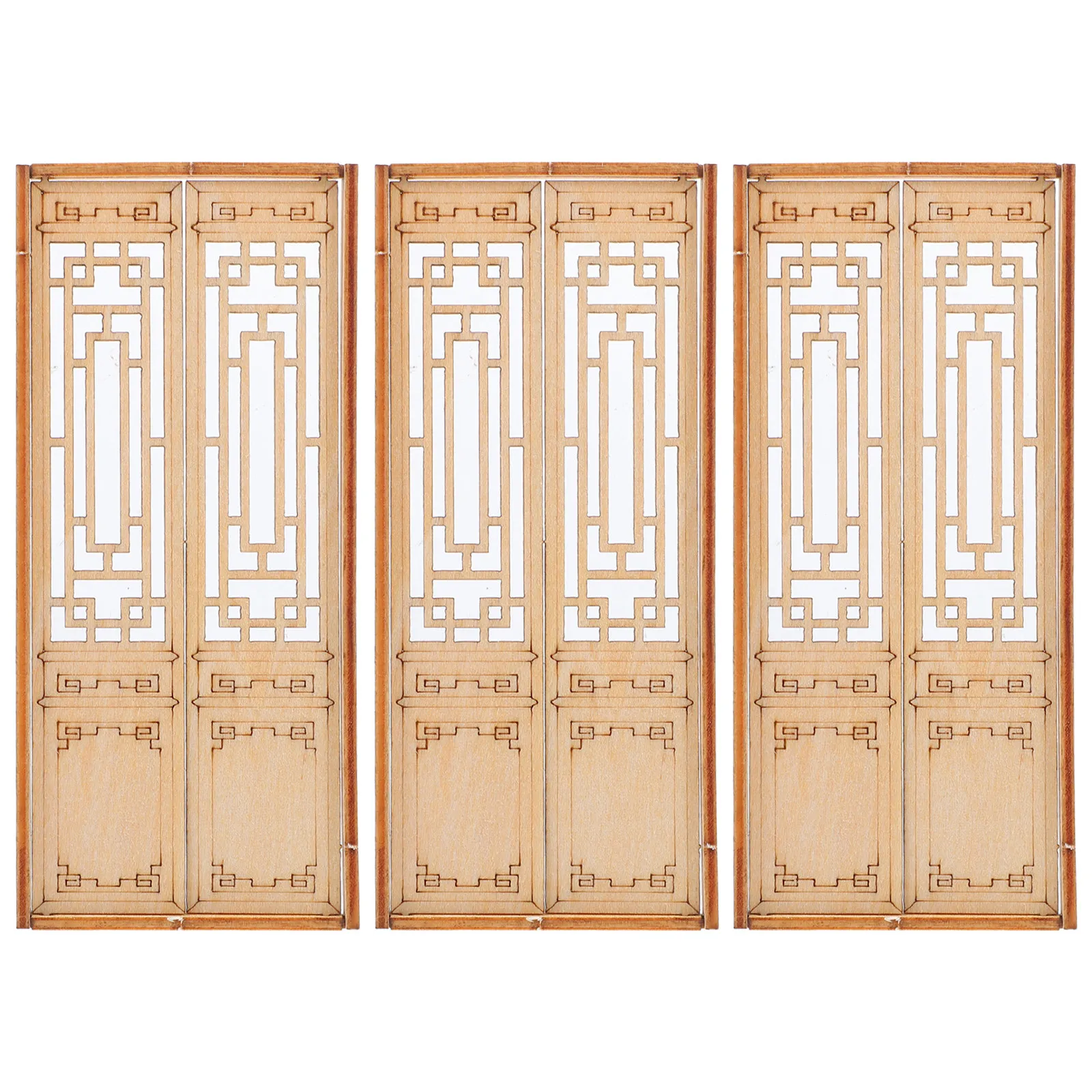3Pcs Miniature Wooden Windows Dollhouse Decor Chinese Hui Style Fairy Garden Landscape Accessories