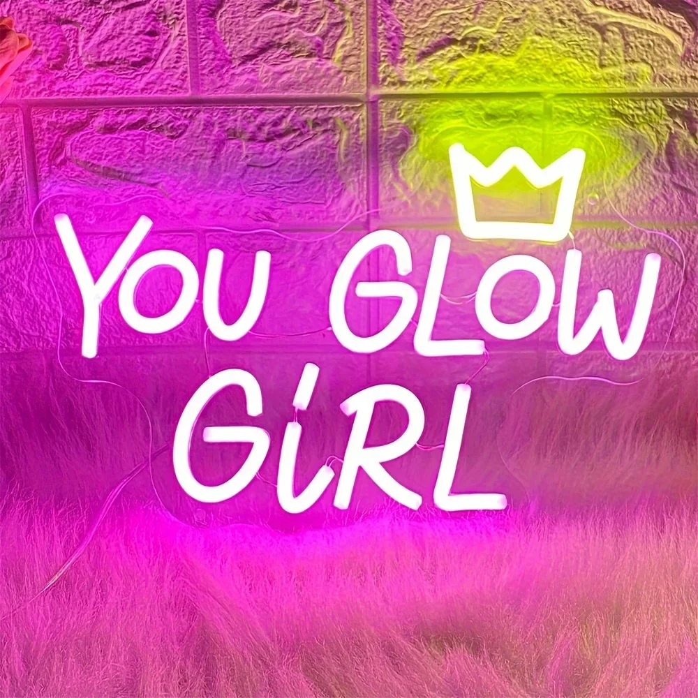 

You Glow Girl Neon Sign LED Neon Light USB Powered Wall Decor for Girls' Bedrooms Weddings and Engagements Party Gift for Girl