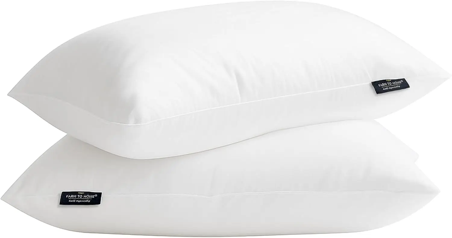 100% Organic Cotton Cover Bed Pillows King Size Set of 2 | Down Alternative Fill, Hotel Collection Pillow, Soft Support for Back
