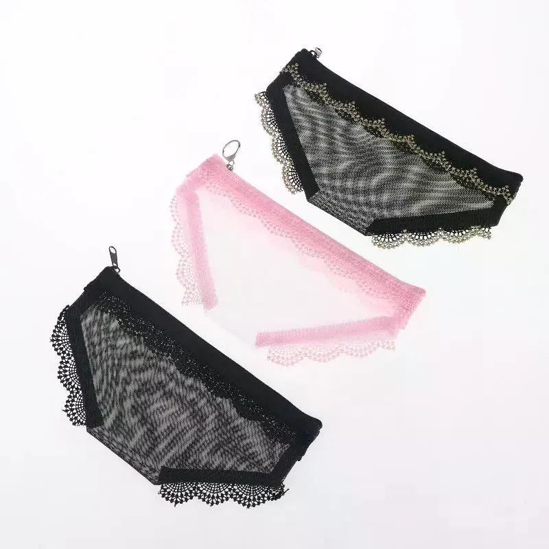 Briefs Shape Cosmetic Bag Mesh Lace Heart Makeup Storage Pouch Y2K Transparent Toiletry Bag Storage For Travel