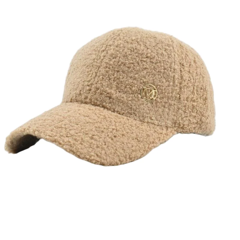Winter-Baseballmütze aus einfarbiger M-Label-Lammwolle für Damen, warme, lässige, modische, vielseitige Plüsch-Entenschnabelmütze im Freien – Detail 5