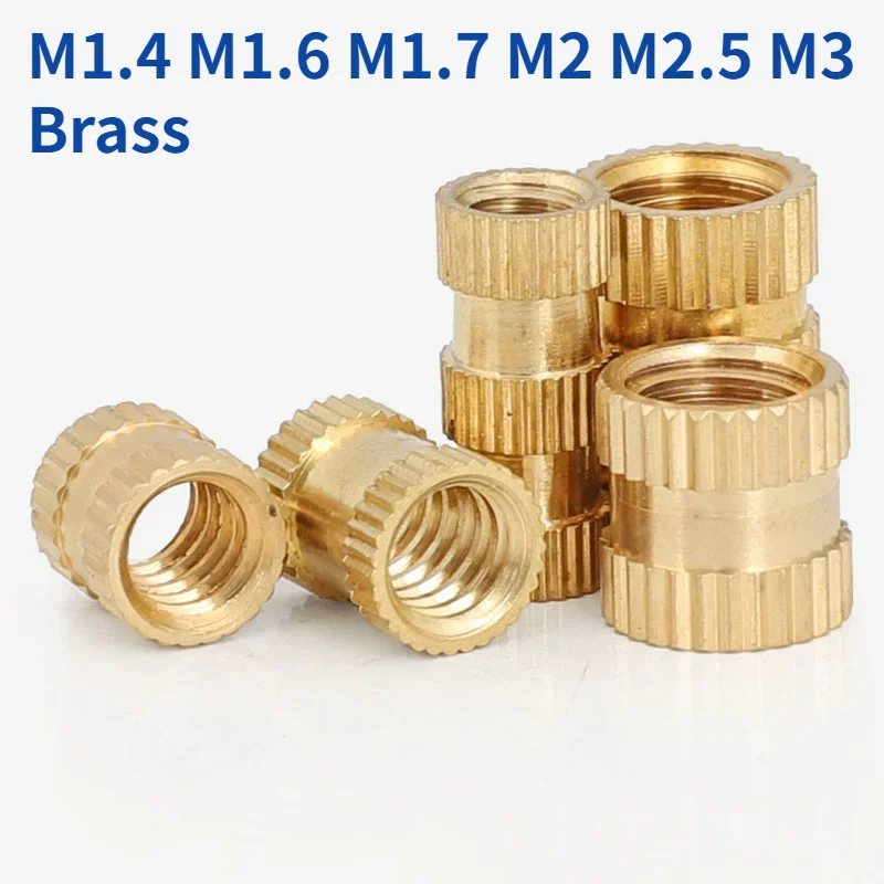 10/20/50/100pcs M1.4 M1.6 M1.7 M2 M2.5 M3 Solid Brass Copper Hot Melt Thread Injection Molding Knurl Embedded Nutsert Insert Nut