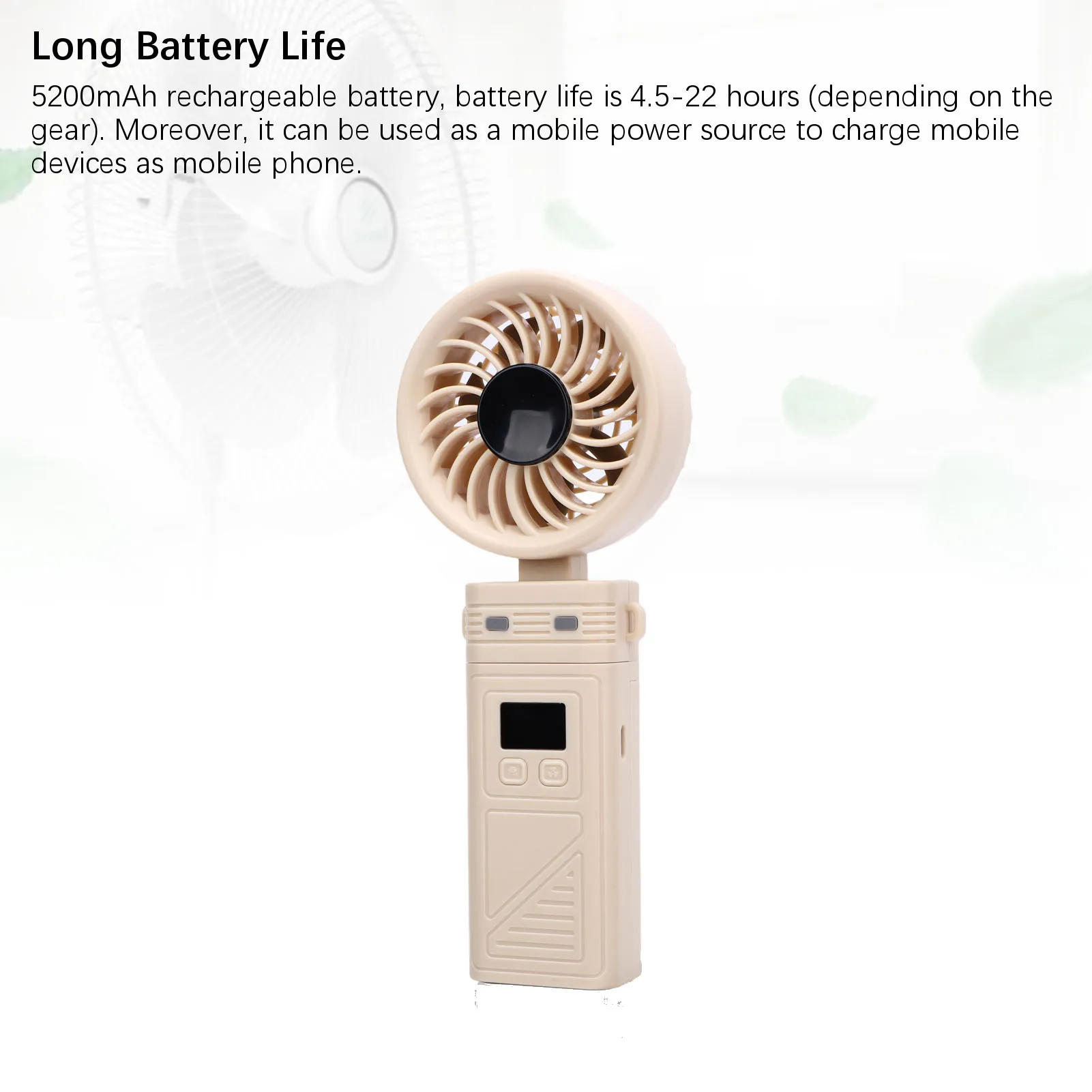 ハンドヘルドファン 5200mAh 充電式折りたたみファン 6 風速デジタルディスプレイ付き 取り外し可能なヘッドストラップ付き 屋内用ネックファンとして