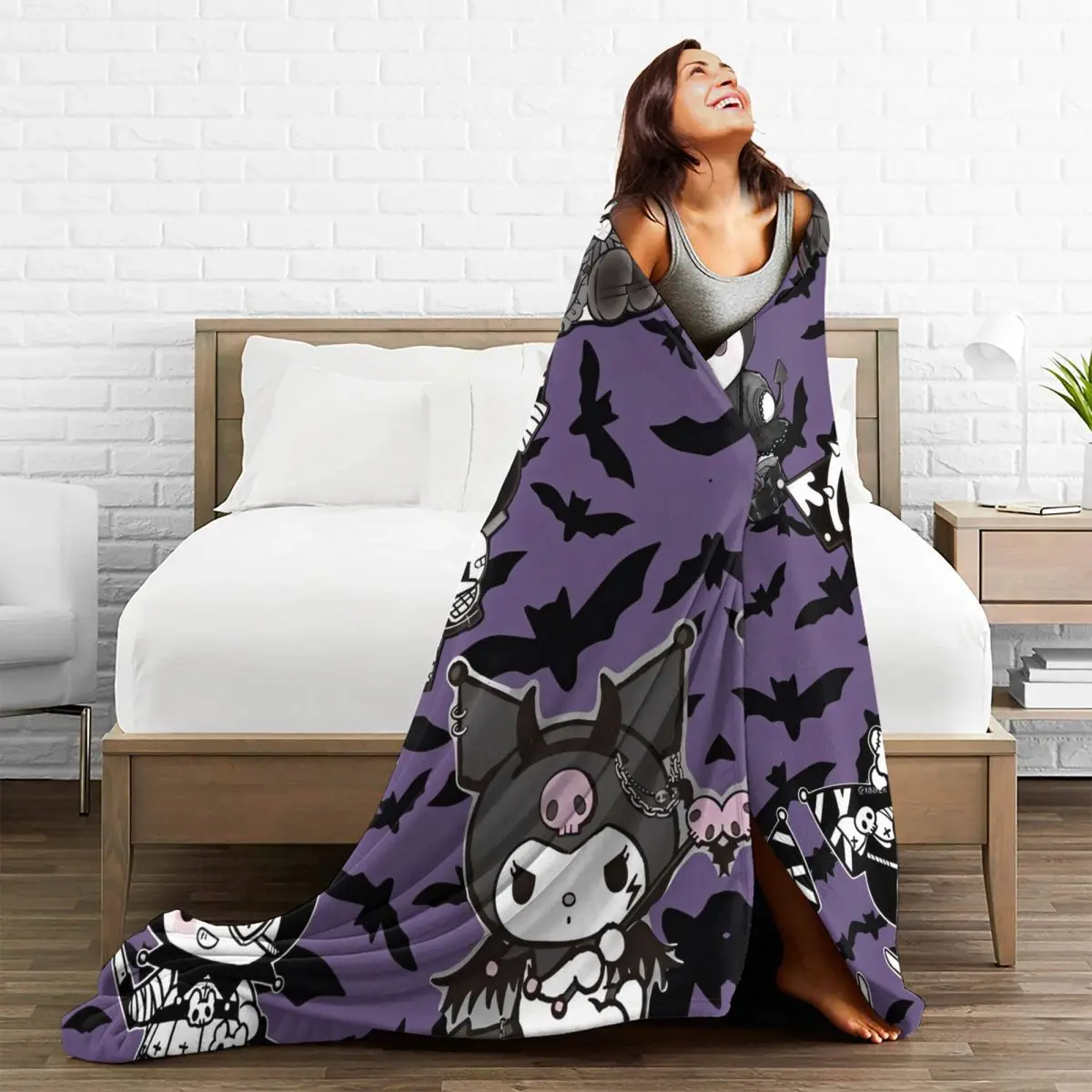 Kuromi Kawaii Halloween Blanket Super Soft Comfortable Plush Throw Blanket For Couch Bed Picnic Flannel Bedspread Bed Cover