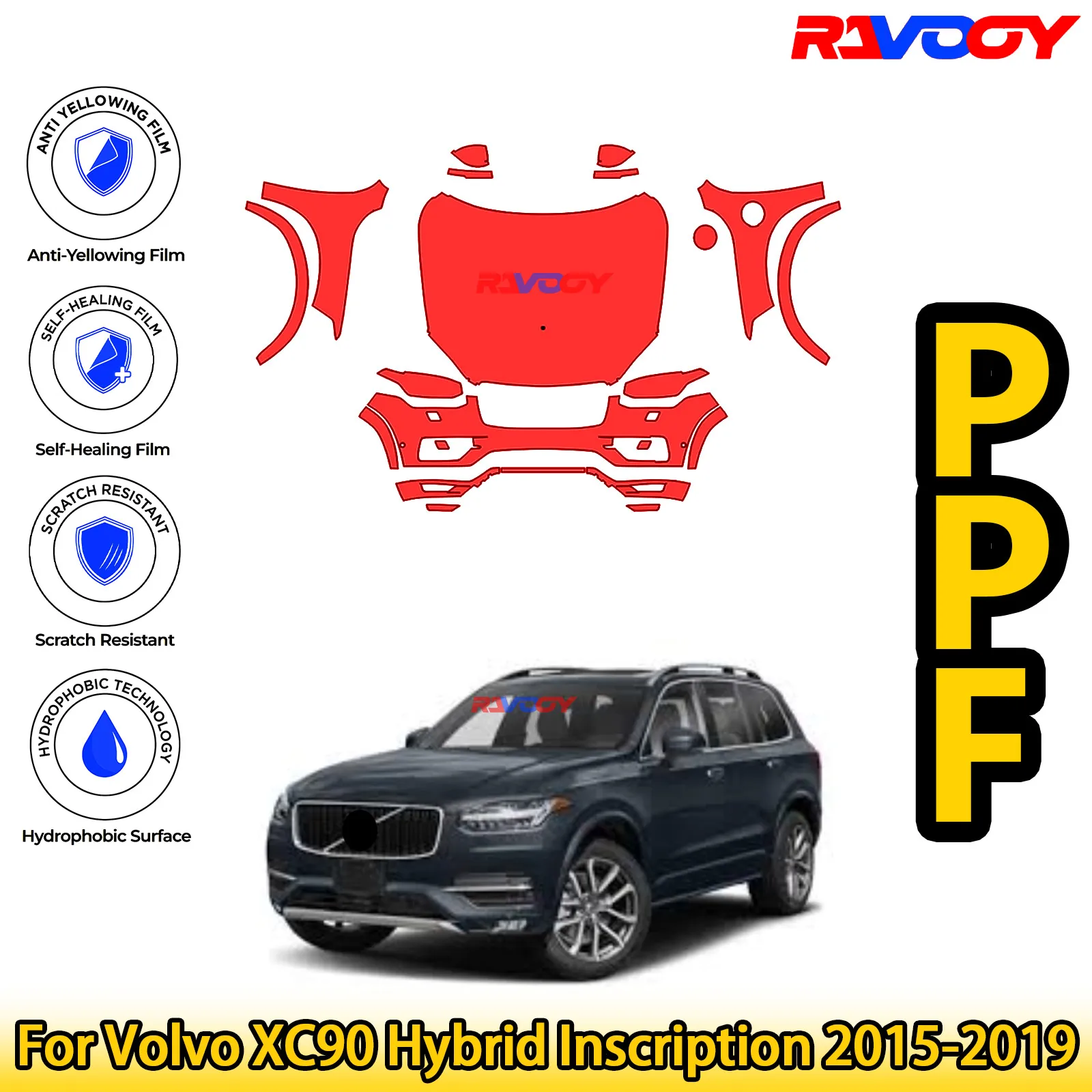 

Для Volvo XC90 гибридная надпись 2015-2019 глянцевая матовая черная предварительно вырезанная передняя защитная пленка PPF Kit