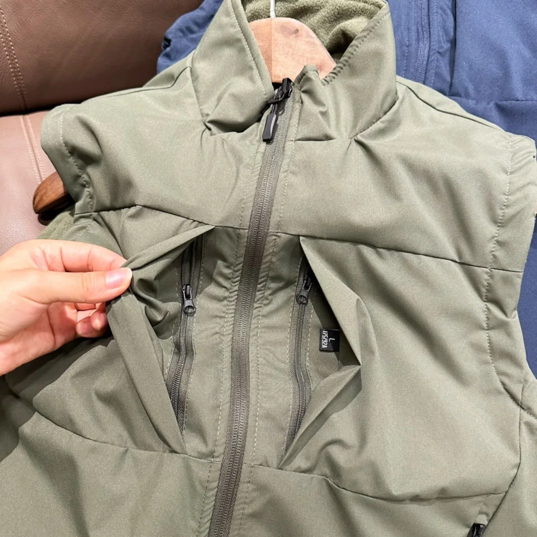 Chaleco reversible para hombre con tela RPET, chaqueta térmica sin mangas para exteriores de invierno, abrigo ecológico con múltiples bolsillos