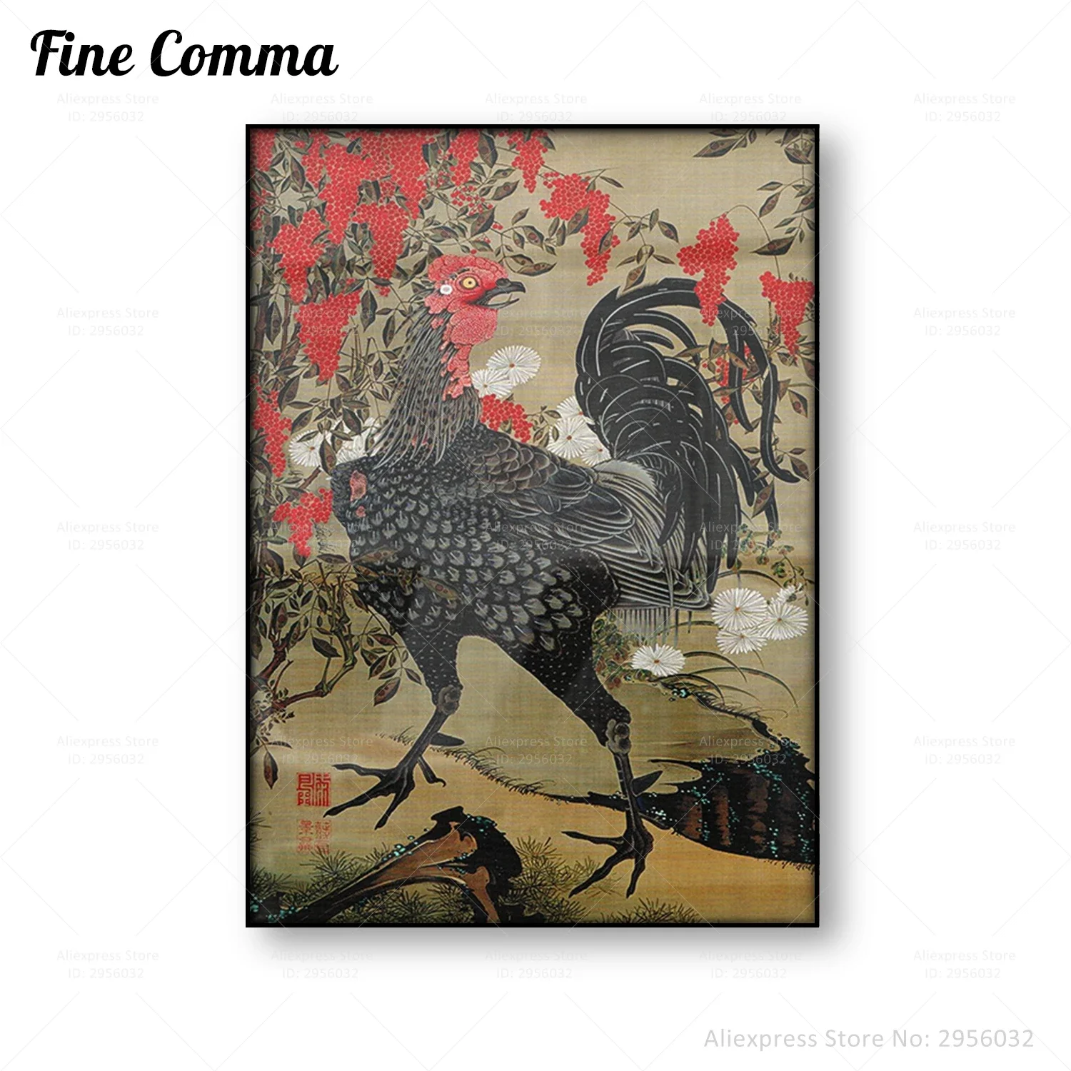 Nandina and Rooster from the Colorful Realm of Living Beings Vintage Poster Painting Ito Jakuchu Japanese Art Wall Art Decor