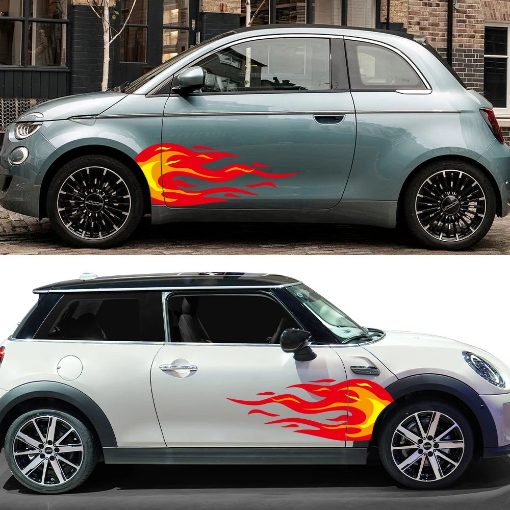 لشركة فيات 500 595 cc سباق الجانب اللهب ملصق باب السيارة الجانب ملصق مقاوم للماء الفينيل فيلم السيارات التصميم الديكور اكسسوارات السيارات