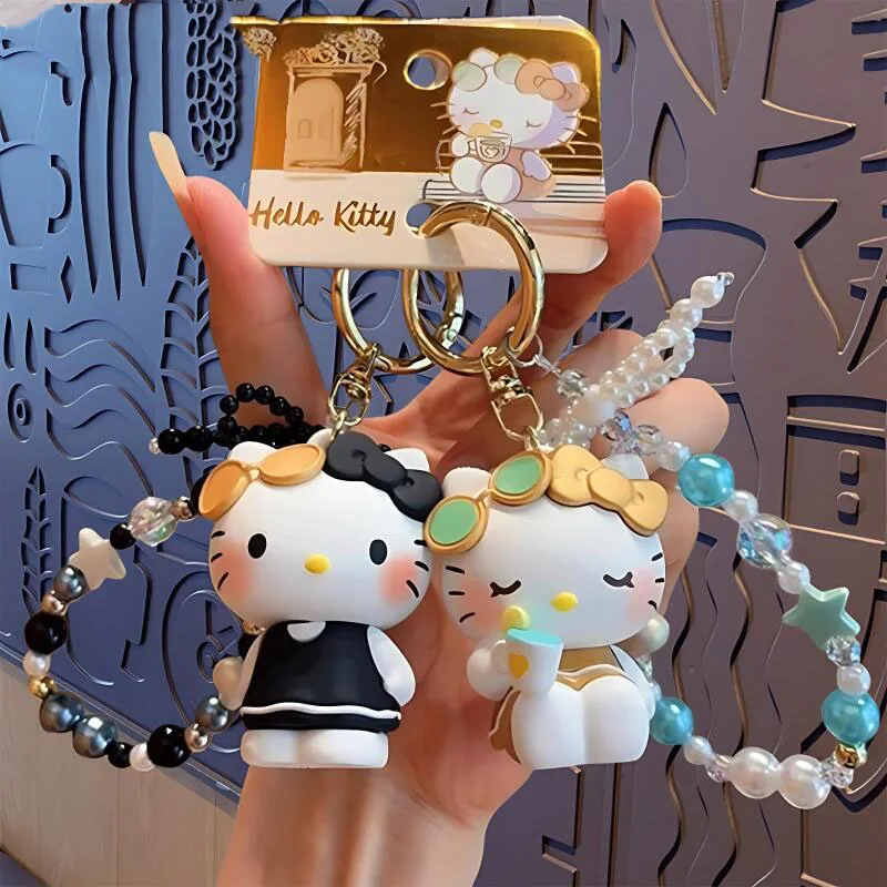

Новая серия брелоков Kawaii: Декоративная подвеска для сумки в виде куклы Hello Kitty с бусинами, милый мультяшный декор для девочек