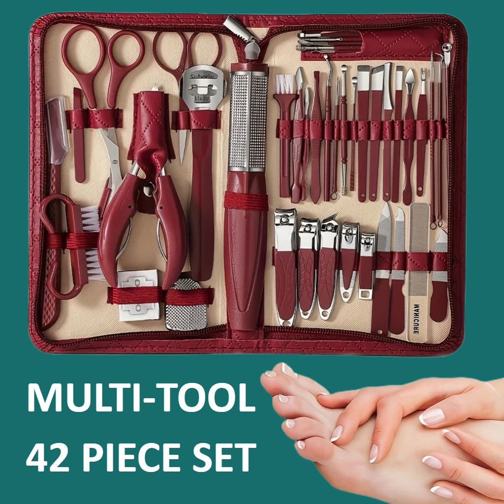 42 Manicure Nail Clipper Set Pedicure kit Stainless Steel Nail Clippers Tool Travel Grooming Case