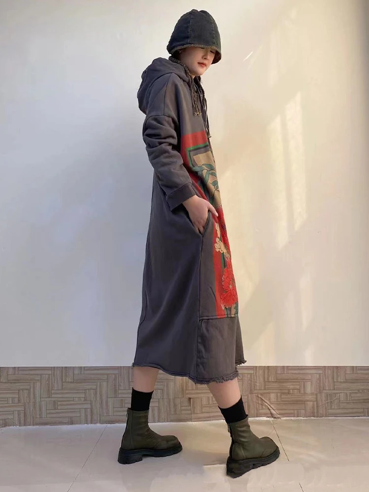 Max LuLu Autumn Korean Fashion Long Clothes Womens Hooded Printed Big Size Thicken Dresses Ladies Loose Casual Vintage Vestidos